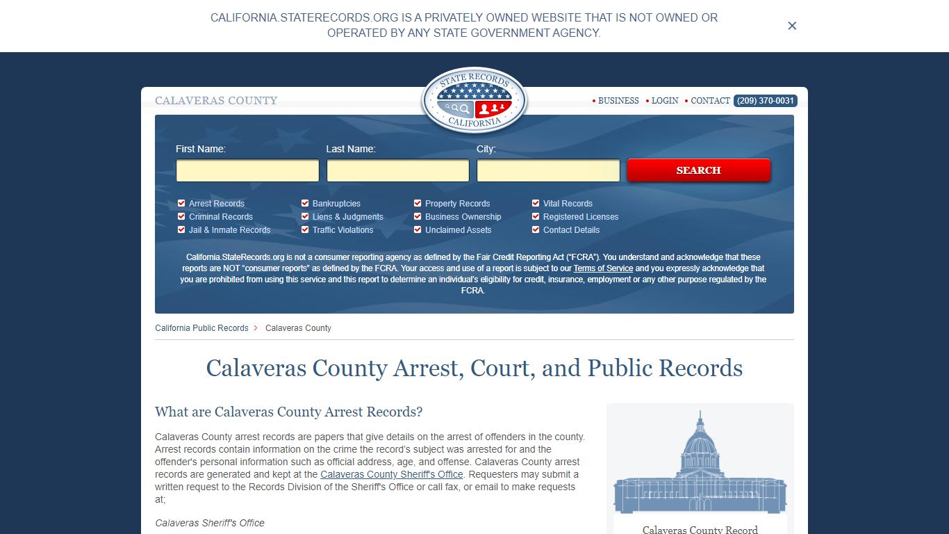 Calaveras County Arrest, Court, and Public Records