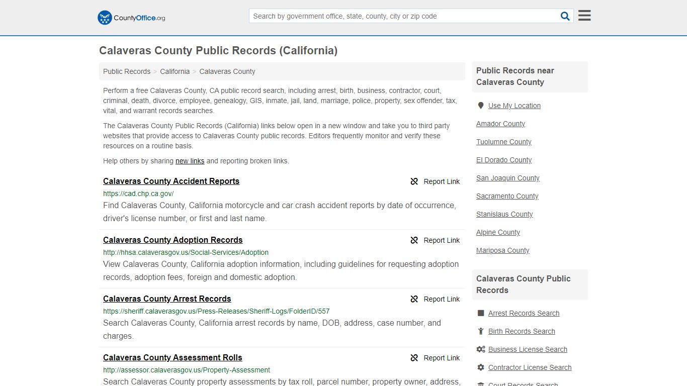 Public Records - Calaveras County, CA (Business, Criminal ...