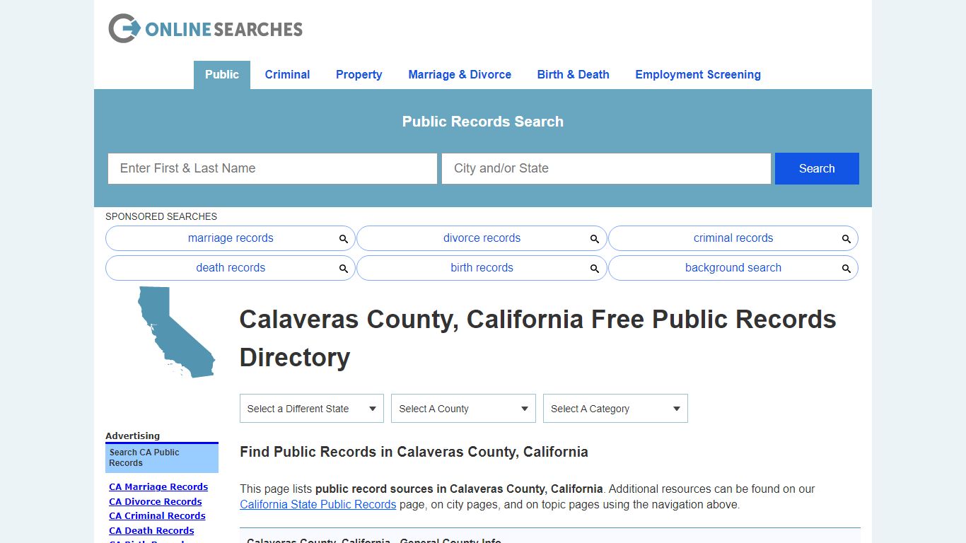 Calaveras County, California Public Records Directory
