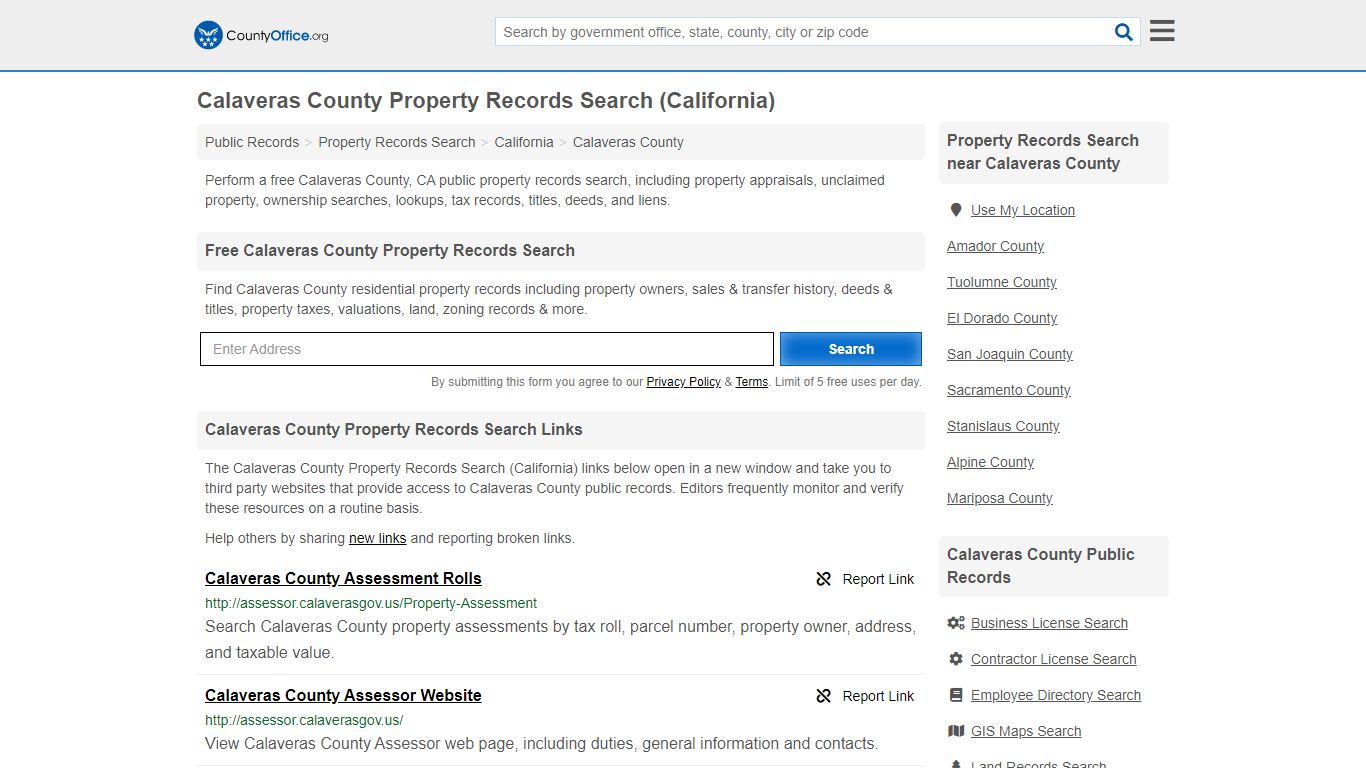 Property Records Search - Calaveras County, CA ...